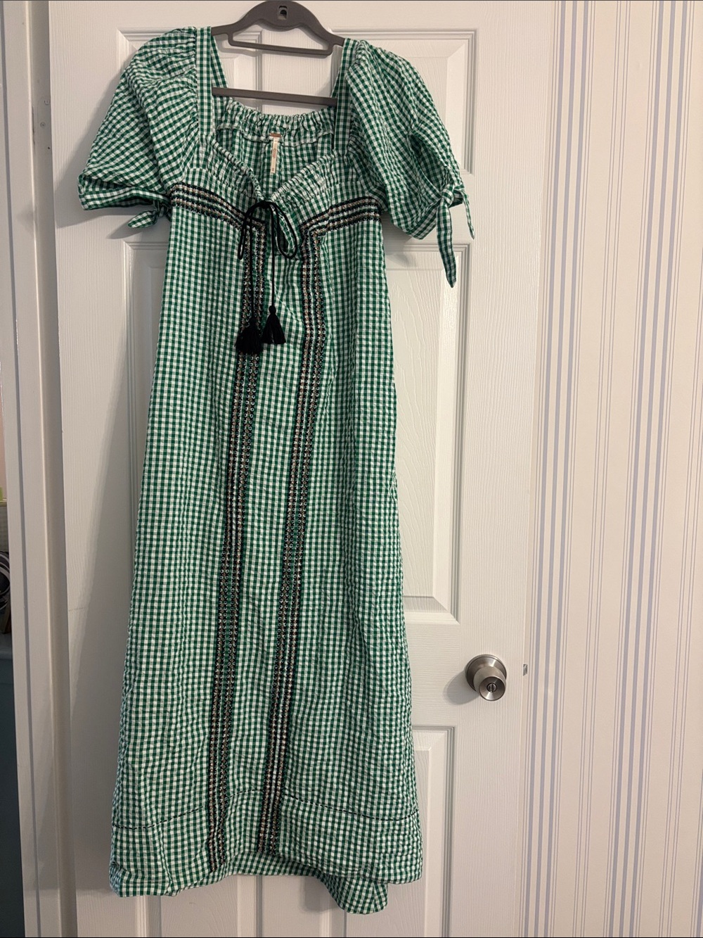 Free People Green Gingham Tie-Front Maxi Dress